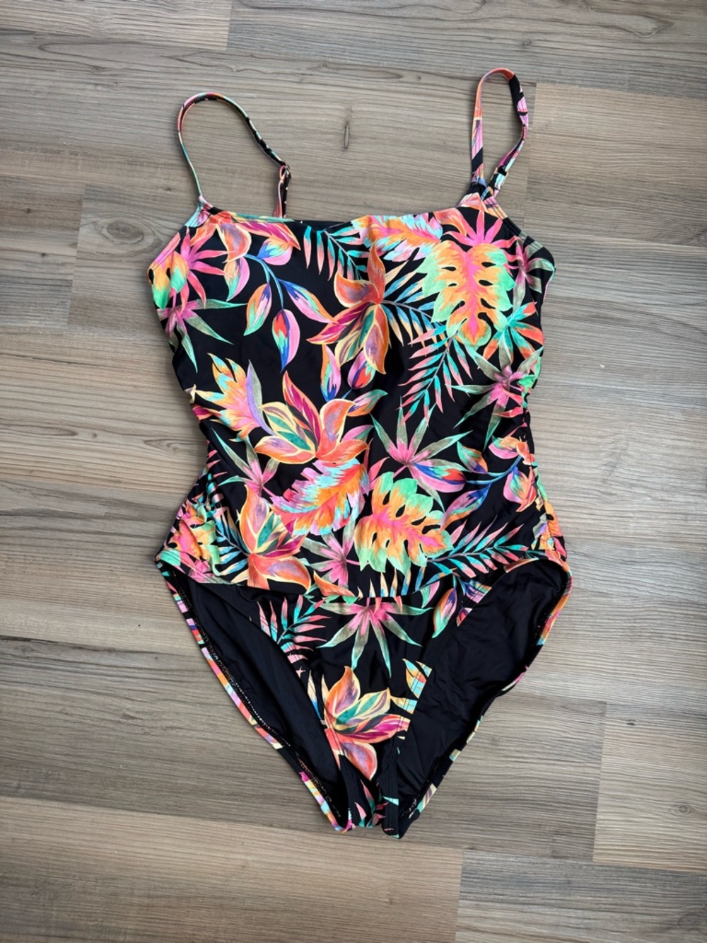 La Blanca Black One-Piece Swimsuit with Neon Tropical Print